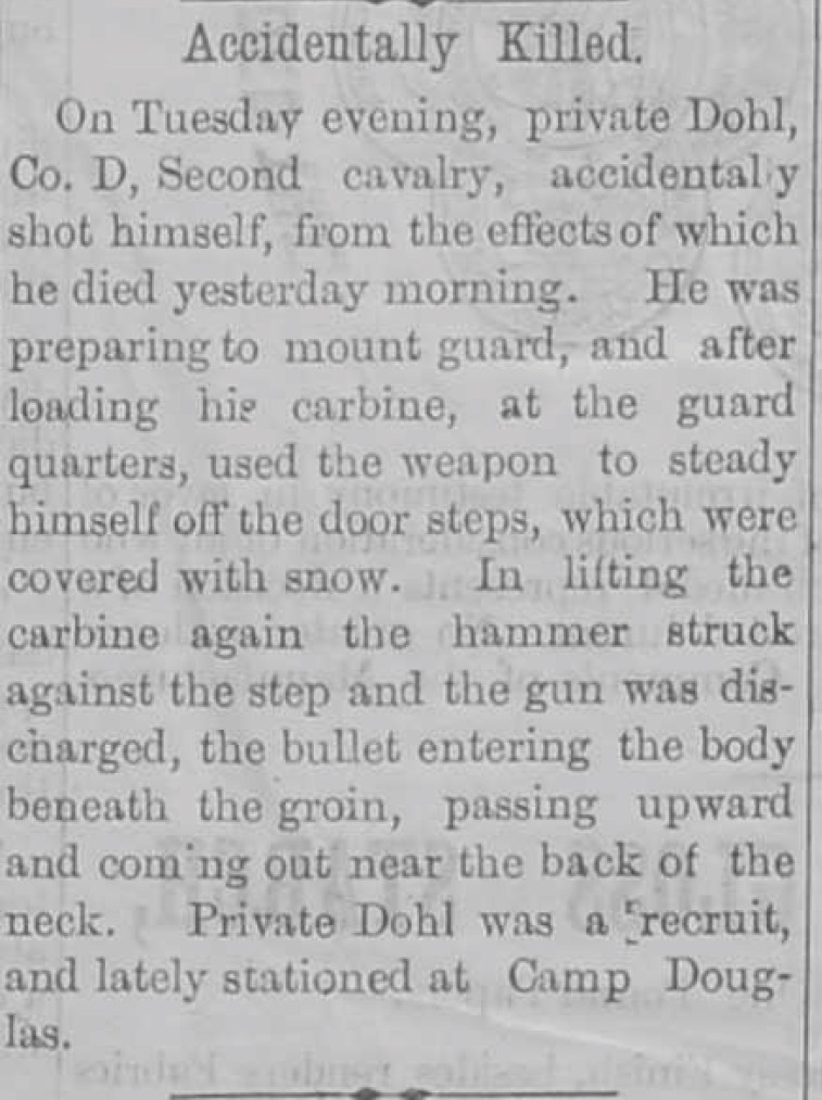 Newspaper notice from the Salt Lake Herald reporting Adam Dohr's accidental death