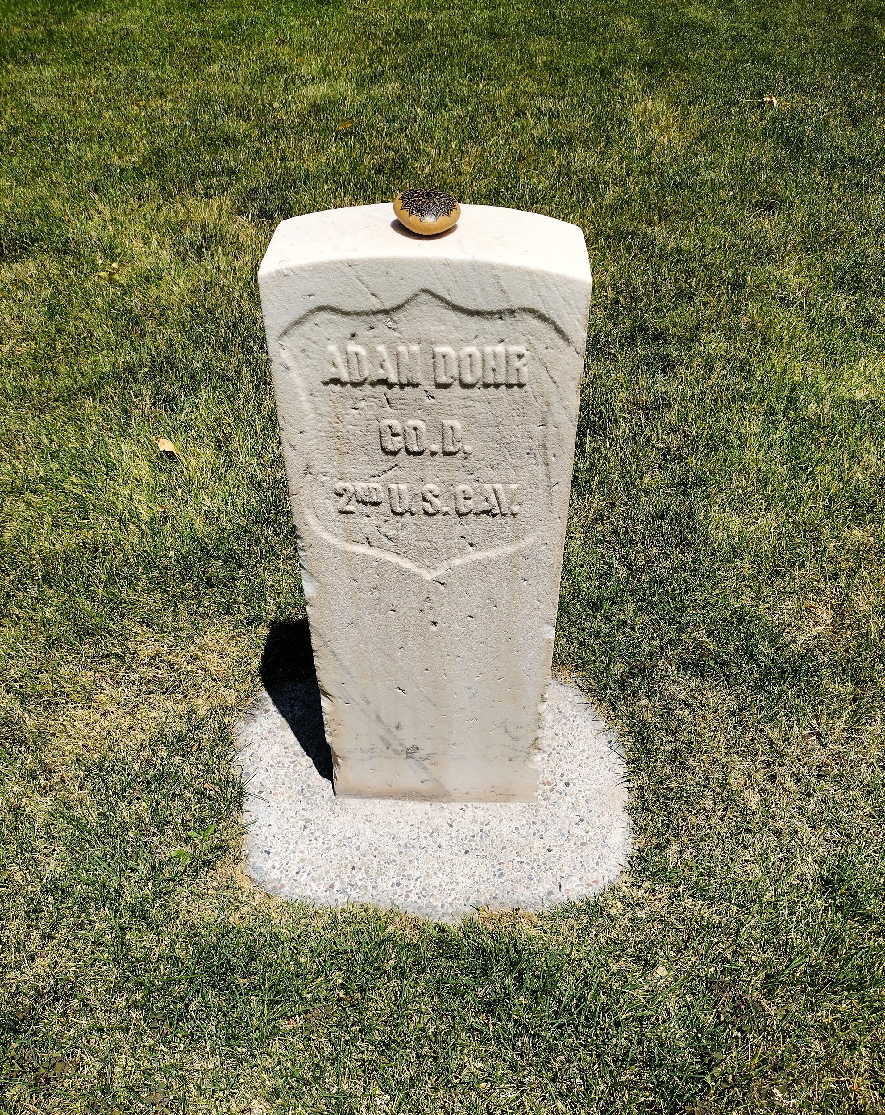 Memorial rock placed at Adam Dohr's grave in Fort Douglas Cemetery